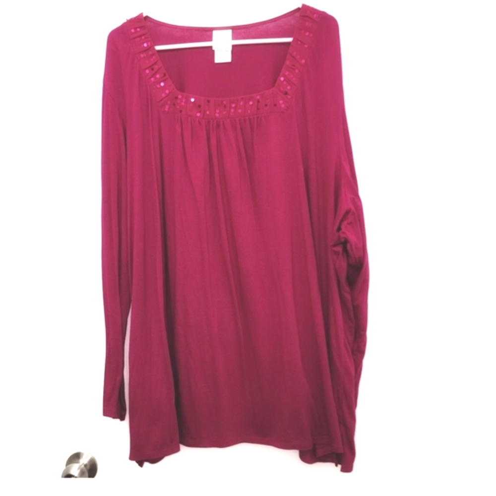 ``T25703 Just My Size Hot Cerise Square Neck Pintuck Tunic
